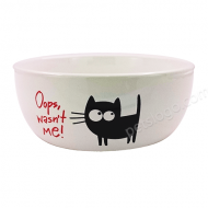 貓圖案陶瓷碗 (白底紅字)