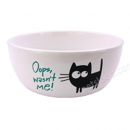 貓圖案陶瓷碗 (白底綠字)